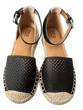 a.n.a Black Perforated Espadrille Ankle-Strap Flats